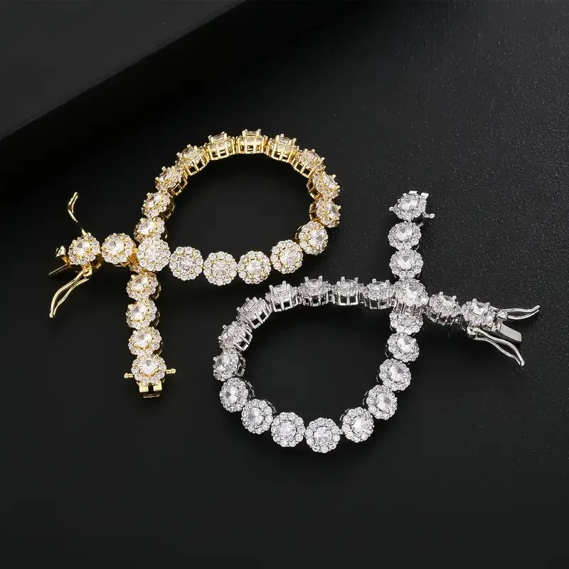 7mm Iced Out Flower Zircon Bracelet 18K Golden Plated Bracelet For Men And Women Hip Hop Rapper Jewelry