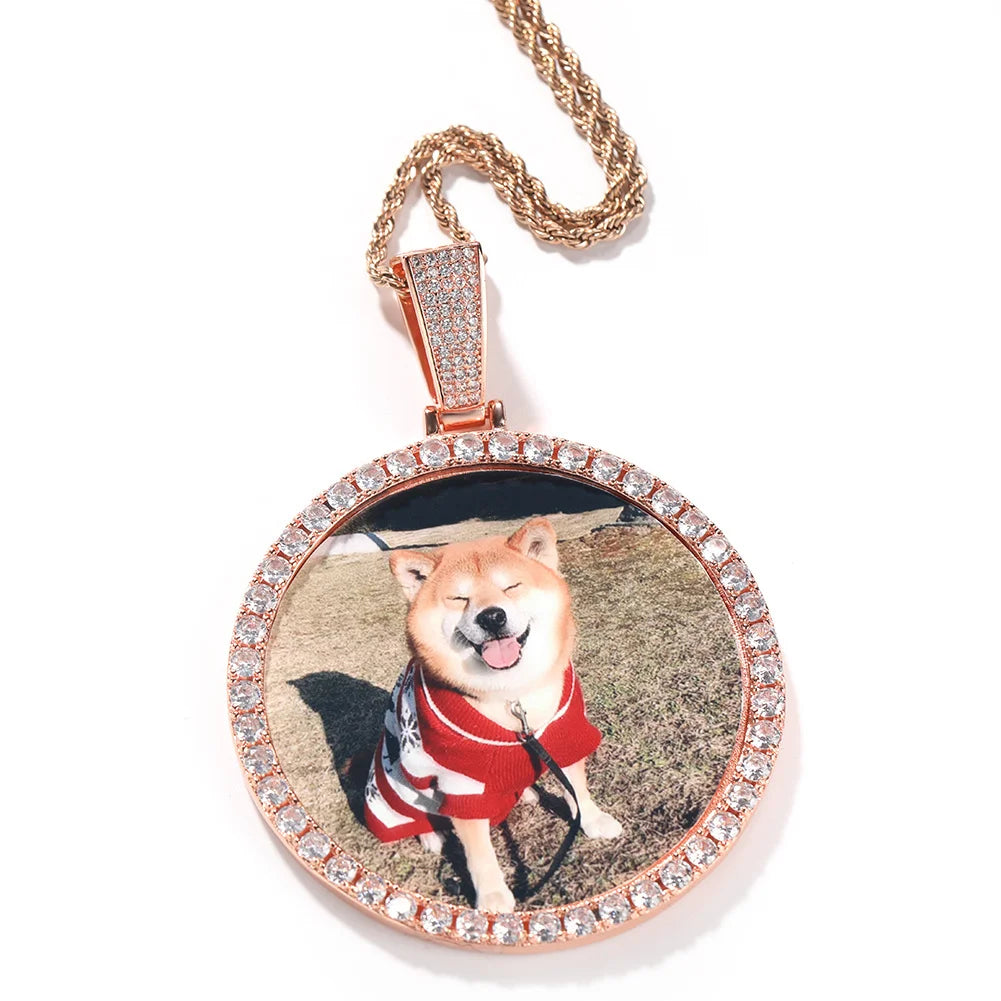 UWIN 6.8cm Oversize Large Round Custom Photo Pendant Iced Out CZ Hiphop Jewelry Necklace Engrave Name Memory Gifts