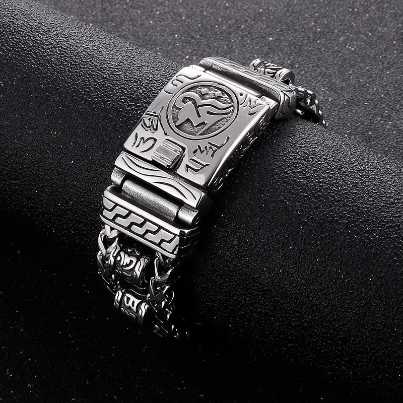 22mm Punk Retro Skull Head Bracelet for Men Hiphop Rock Stainless Steel Male Gothic Biker Bike Leather Bangle Wristband Jewelry