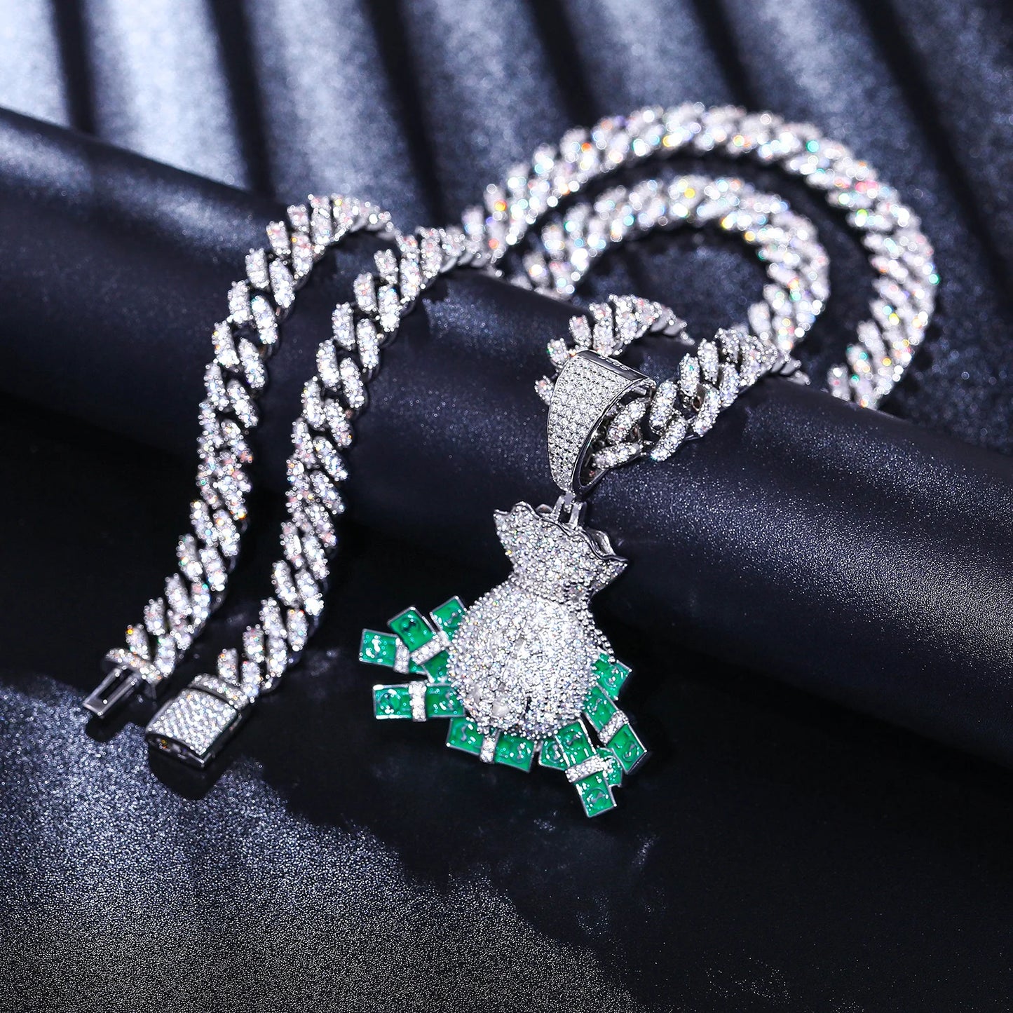 S925 Silver Fashion Personality Dollar Money Bag Pendant Necklaces D Color VVS Moissanite Creativity Hip Hop Iced Out Jewelry