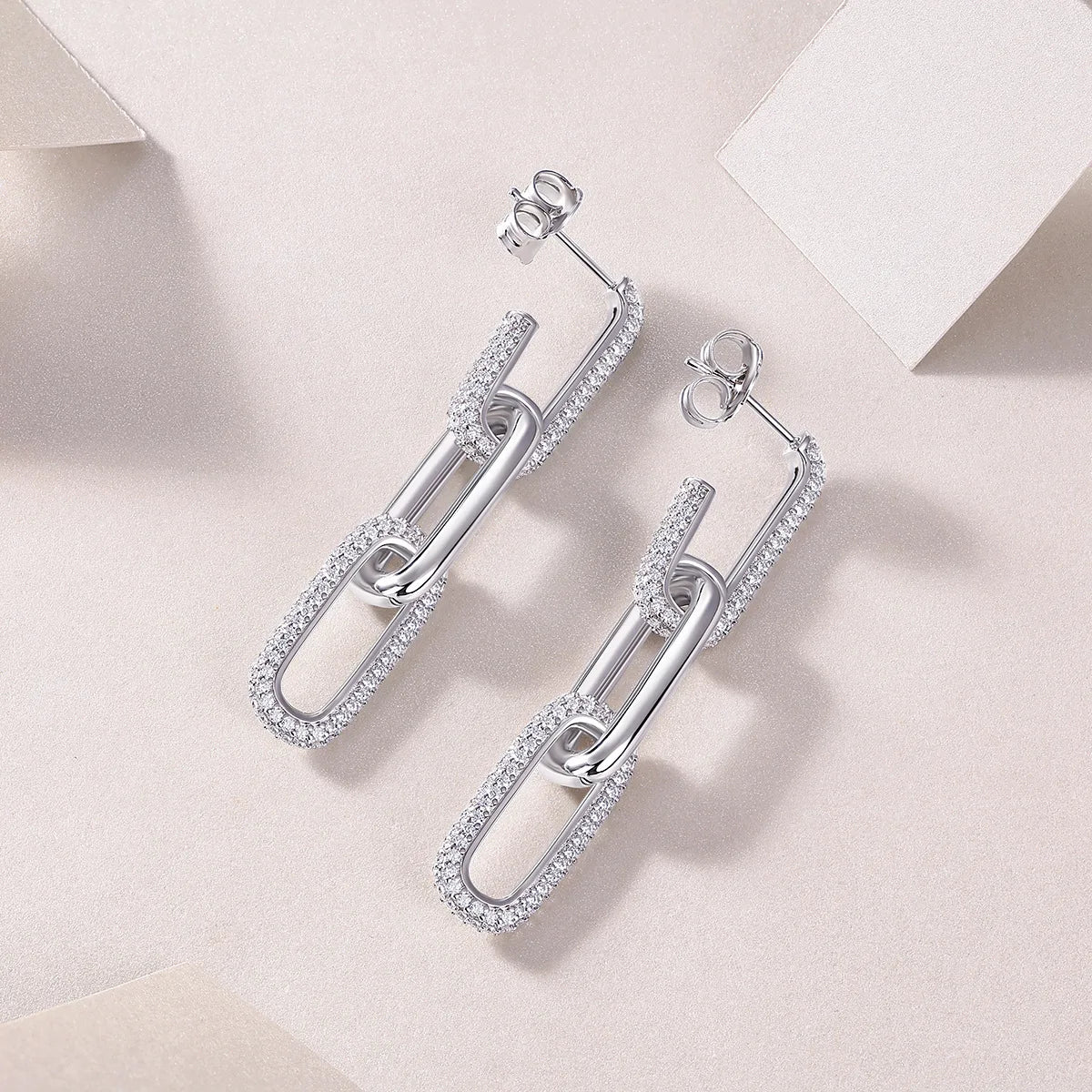 TBCYD 1MM D Color Moissanite Paperclip Link Earrings For Women S925 Silver Lab Diamond Drop Earrings Luxury Party Fine Jewelry