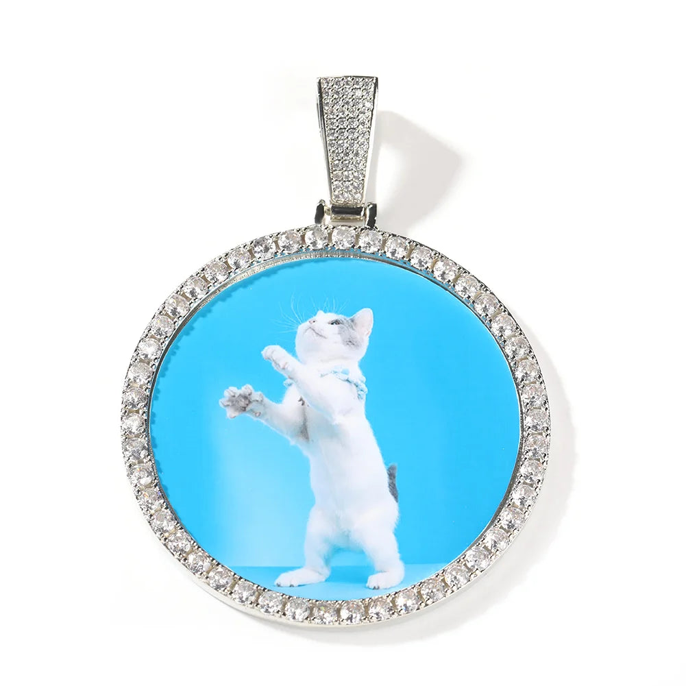 UWIN 6.8cm Oversize Large Round Custom Photo Pendant Iced Out CZ Hiphop Jewelry Necklace Engrave Name Memory Gifts