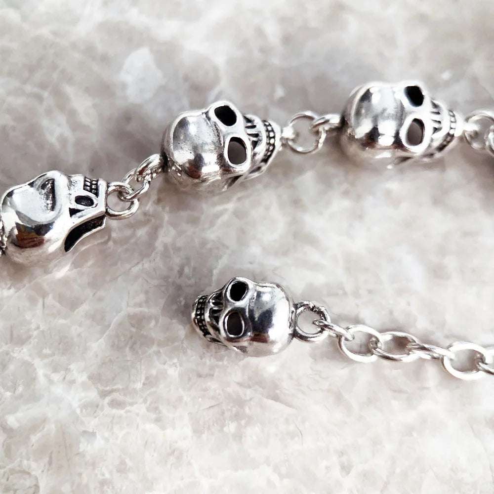 Skulls Link Chain Bracelets Punk 925 Sterling Silver Fashion Rebel Street Jewelry Europe Gift For Men Women
