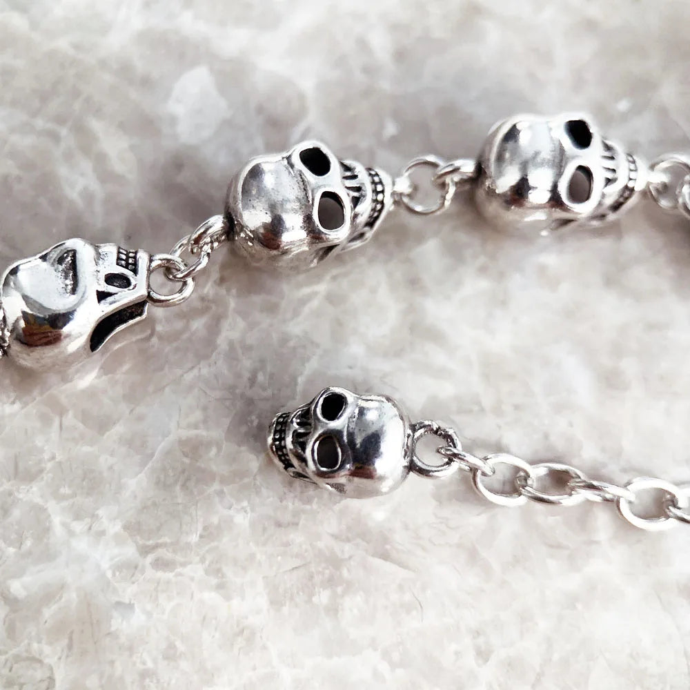 Skulls Link Chain Bracelets Punk 925 Sterling Silver Fashion Rebel Street Jewelry Europe Gift For Men Women