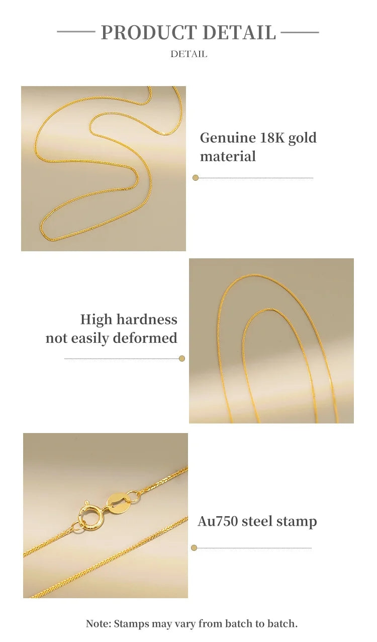 18k Gold Necklace Chopin Chain Au750 Steel Stamp 100% Genuine for Women Anniversary Gift Trendy Jewelry Suitable for Pendants
