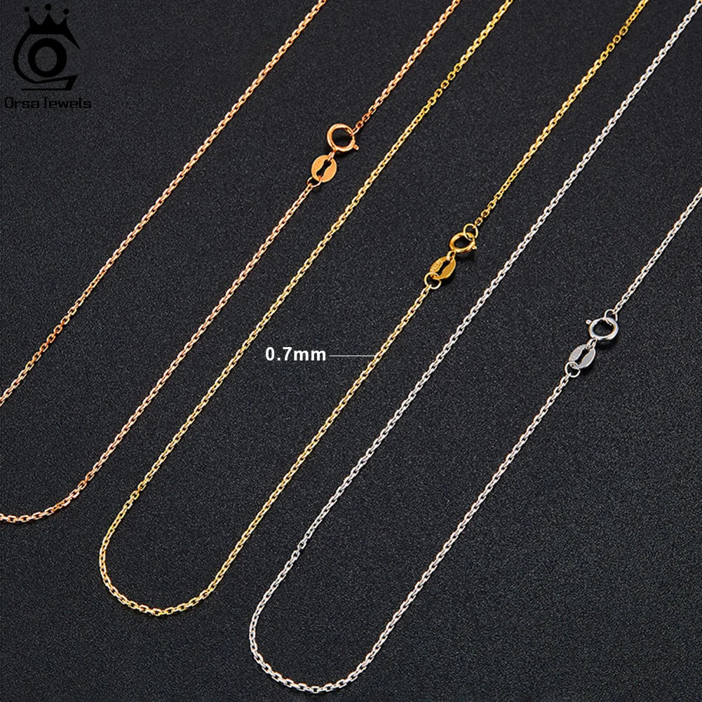 ORSA JEWELS Real 10K Solid Yellow/White/Rose Gold 0.7mm Diamond Cut Cable Chain Necklace for Women AU417 Neck Chain Jewelry FC01