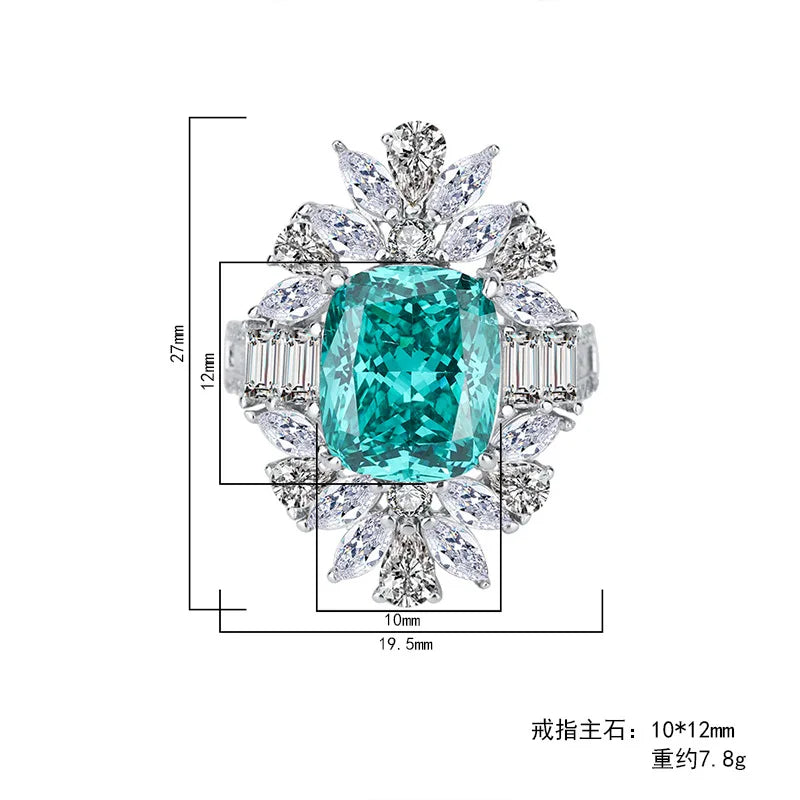 18K Gold Inlaid with PT950 Platinum Colored Gemstone Tourmaline Paraiba Mouth Jewelry Ring 10*12