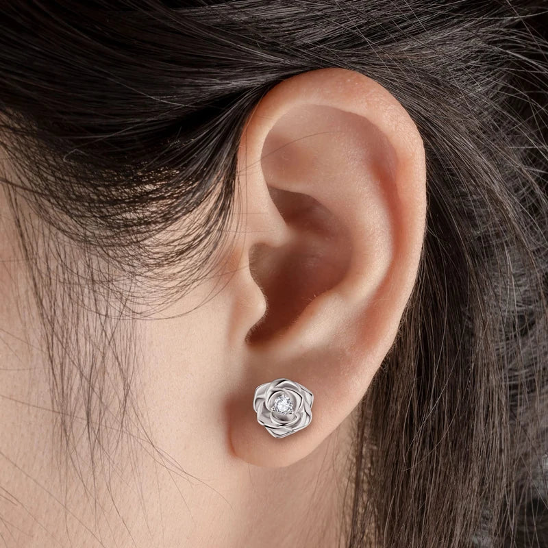 925 Sterling Silver Flower Jewelry Set Rose Gold Plated D Moissanite Pendant Necklace Stud Earrings Set for Women Wedding Gift