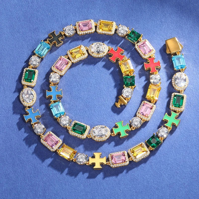 925 Sterling Silver Colorful Luminous Cross Cubic Zircon Necklace For Women Men Hip Hop Fine Jewelry Luxury Party Jewelry Gifts