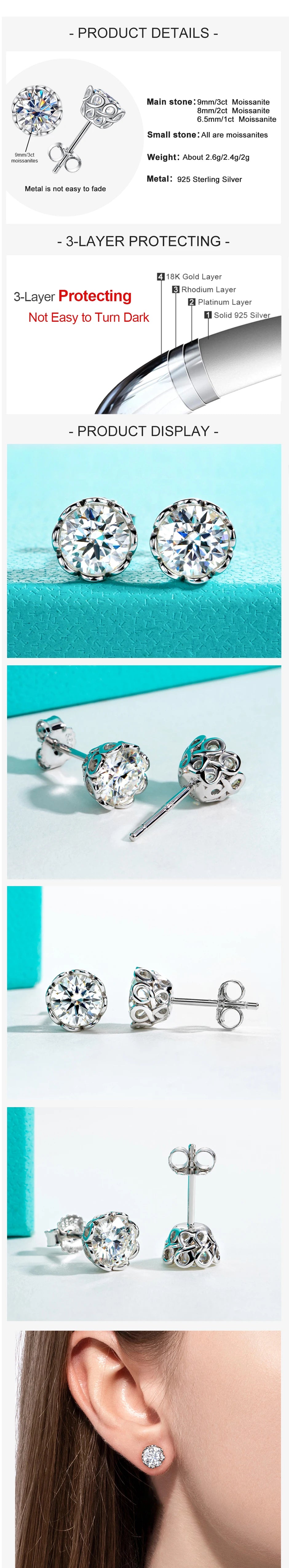 AnuJewel 2cttw-6cttw Moissanites Diamond Earrings 925 Sterling Silver D Color VVS1 Moissanite Classic Stud Earrings For Woman