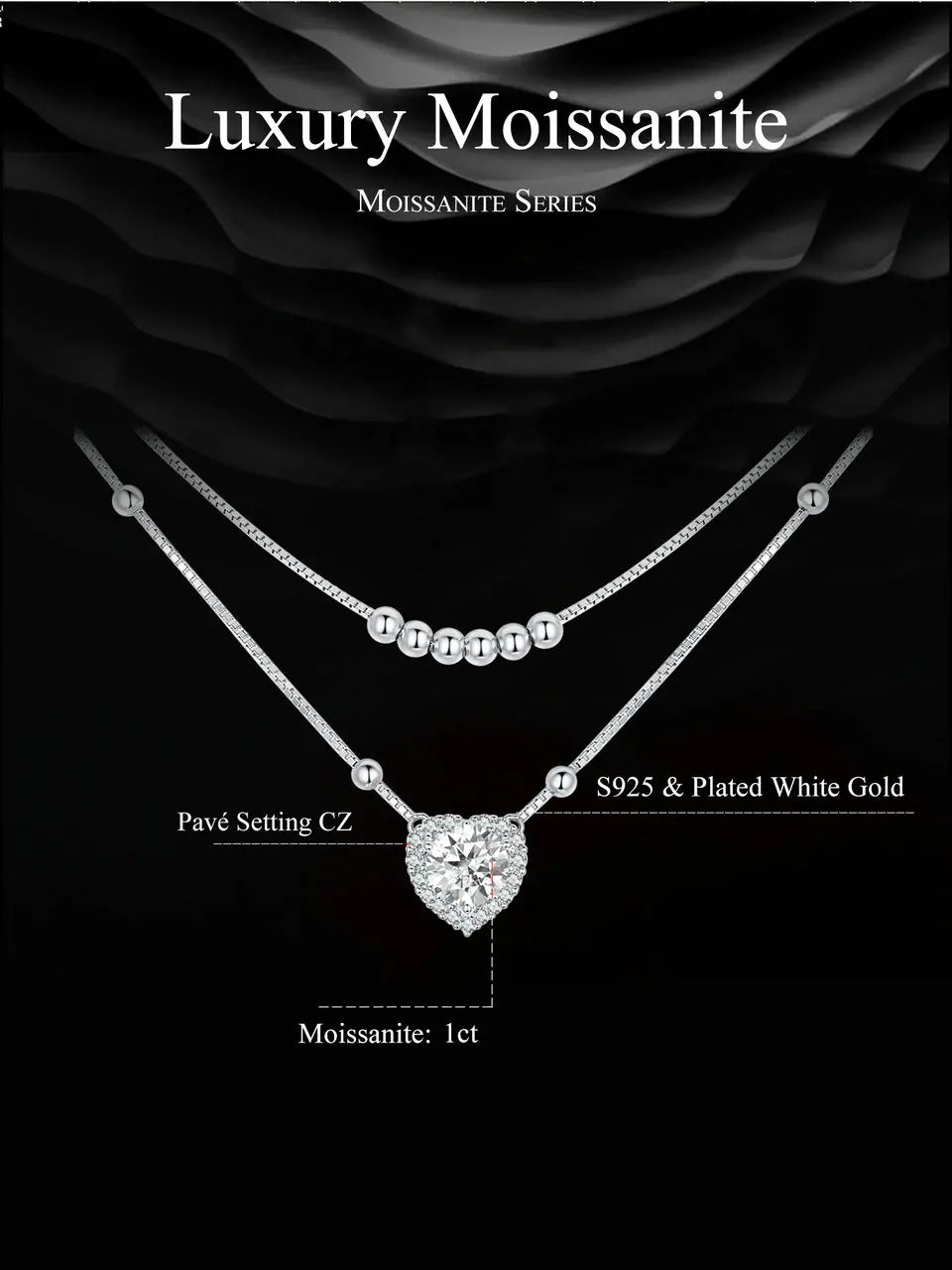 Bamoer 925 Sterling Silver Halo Heart Moissanite Pendant Necklace Double-layer Necklace for Women Valentine's Day Gift
