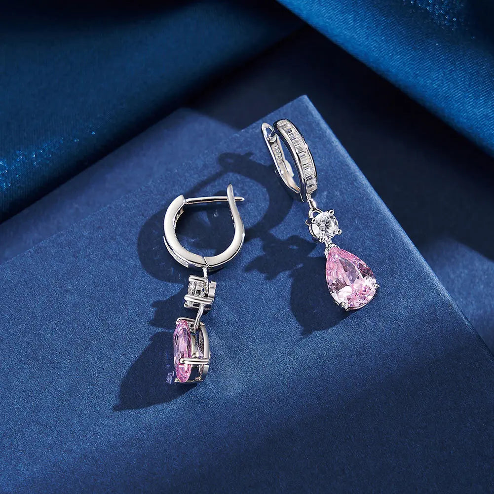 ORSA JEWELS Genuine 925 Sterling Silver 5A Clear Pink CZ Dangle Earrings with Rhodium Drop Earrings for Women Jewelry LZE33