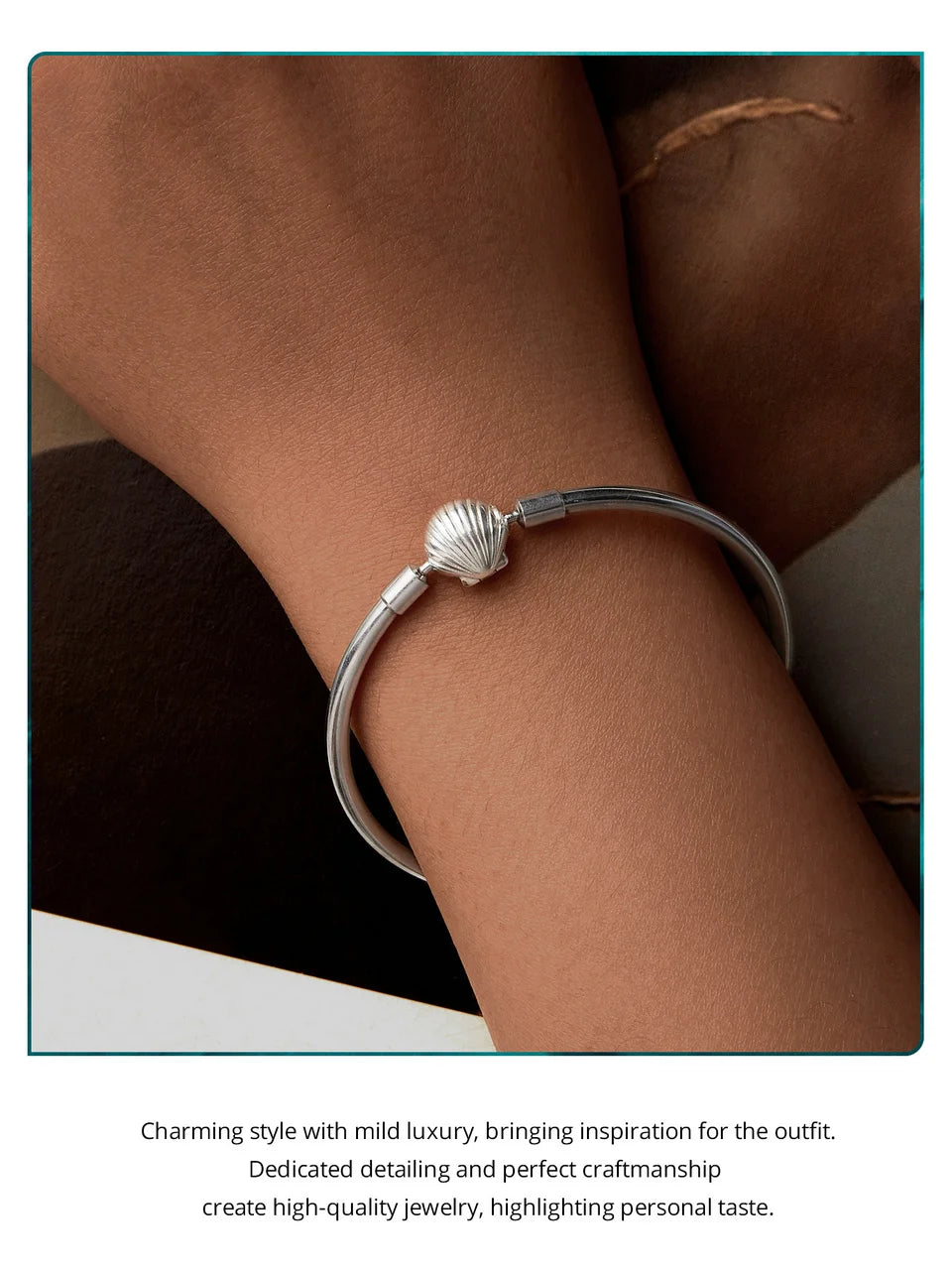BAMOER Authentic 925 Sterling Silver Charm Bracelet, Classic Heart/Shell Basic Bangle for Women Charm Beads DIY Jewelry BSB192