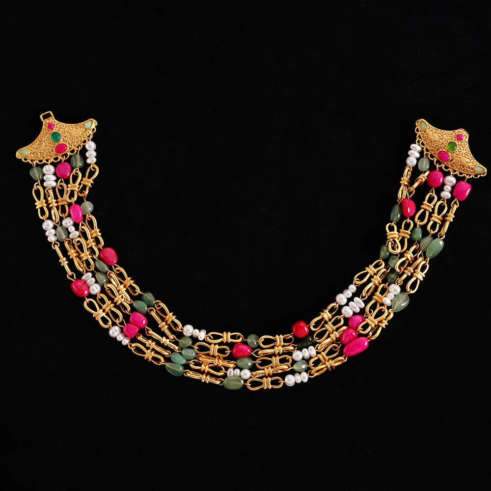 Retro Palace Style Multi-layer Natural Stone Necklace Female Light Luxury High Sense of Elegant Medieval Clavicle Chain