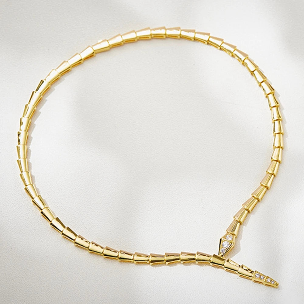 Slim Classic Fashion Zircon Diamond Stone Snake Shaped Choker Necklace Women Luxury Designer Yellow/Rose Gold plated Jewelry