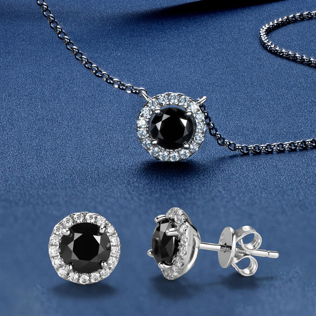 925 Sliver Moissanite Pendant Necklace Stud Earrings Sets Black Diamond Jewely Set 18k White Gold Plated for Women with GRA Gift