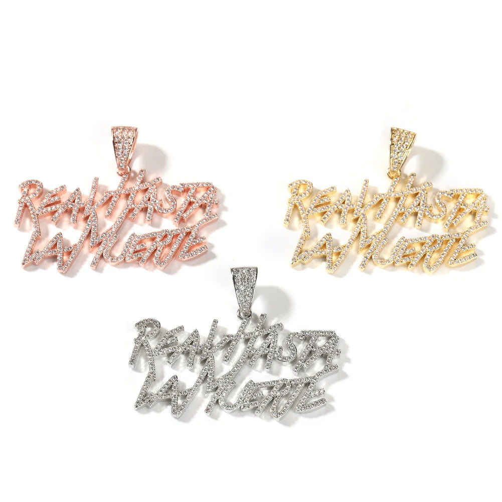 Uwin Rapper Anuel AA Real Hasta La Muerte Pendant CZ Necklaces For Women Man Hip Hop Jewelry