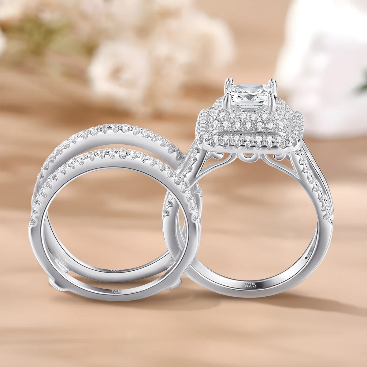 2PCS Moissanite Rings Set Certificate For Wedding 100% Silver 925 Luxury Brand Designer Engagement Jewelry For Women Wholesale