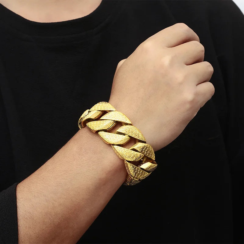 31/21MM Wide High Quality Thick Bracelet Choker Men Punk Stainless Steel Wheel Bracelet Domineering Personality Charm Jewelry