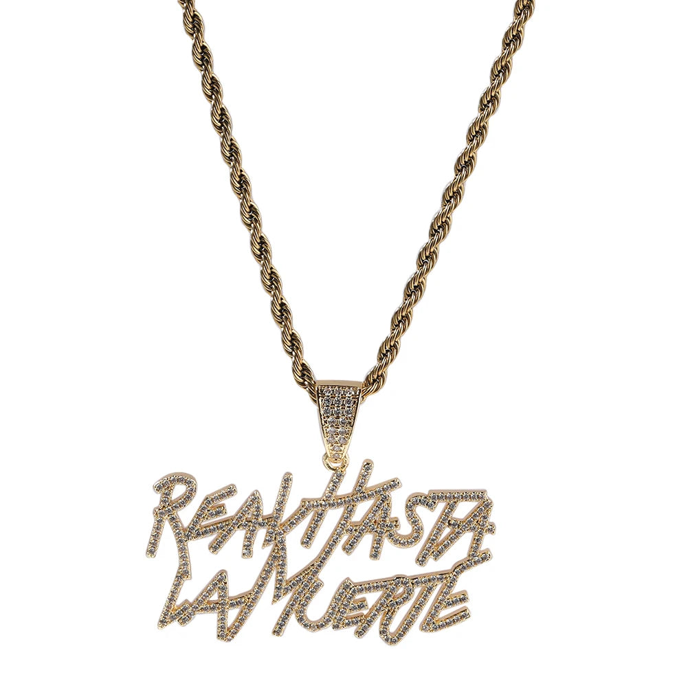 Uwin Rapper Anuel AA Real Hasta La Muerte Pendant CZ Necklaces For Women Man Hip Hop Jewelry