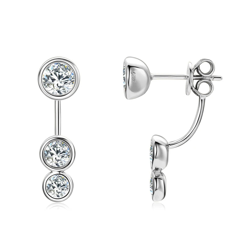 All Round Moissanite Diamond Ear Jacket Earrings 5mm&4mm&3.5mm 925 Real Silver Stud Earring for Women 2024 Unique Fine Jewelry
