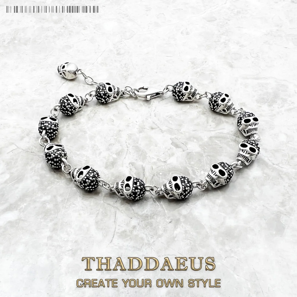 Skull Pave Link Chain Bracelet For Women Men Pure 925 Sterling Silver Punk Jewelry Party Gifts