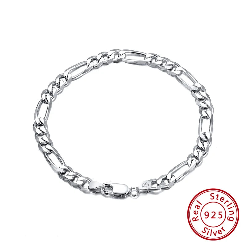 ORSA JEWELS Punk Genuine 925 Sterling Silver 5mm Diamond-Cut Figaro Chain Bracelets for Women Men Party Jewelry Gift SB66