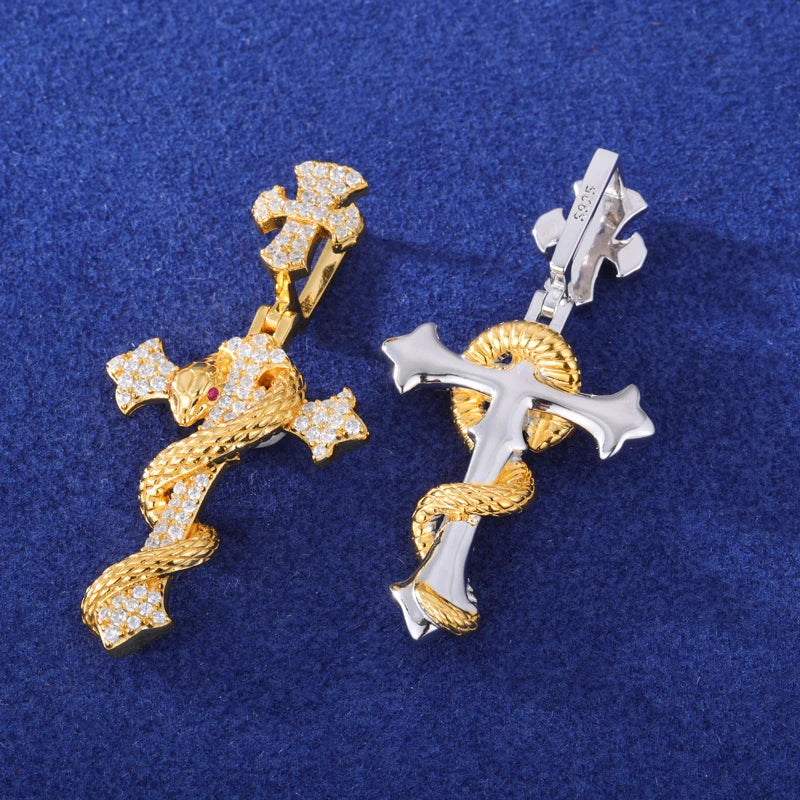 2025 New Snake Winding Cross Pendant Necklace For Men Women 925 Sterling Silver Moissanite Iced Out Bling Hip Hop Jewelry Gifts