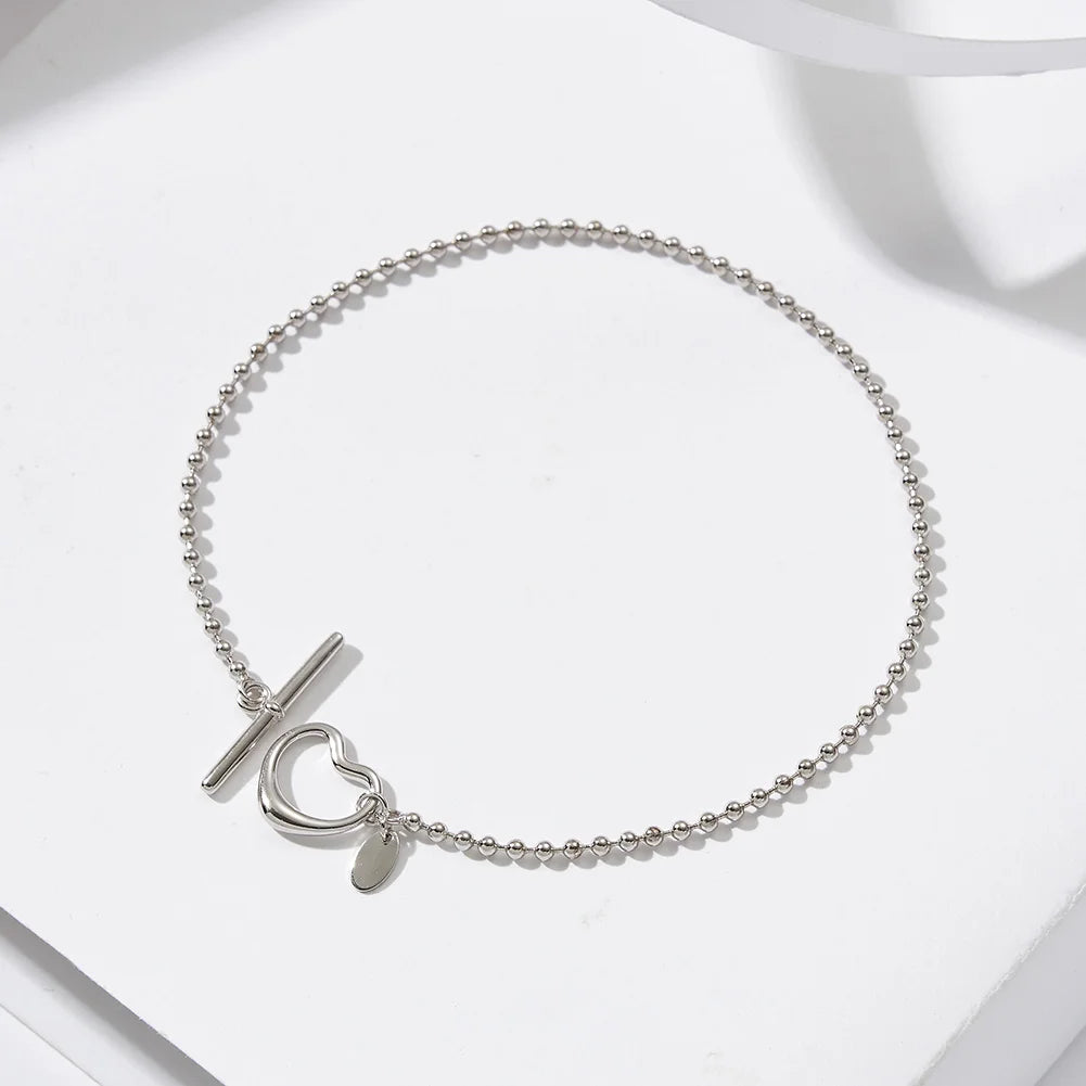 ORSA JEWELS 925 Sterling Silver 2.0mm Bead Chain Bracelet for Women with Heart Toggle Clasp Foot Ankle Straps Jewelry SA68