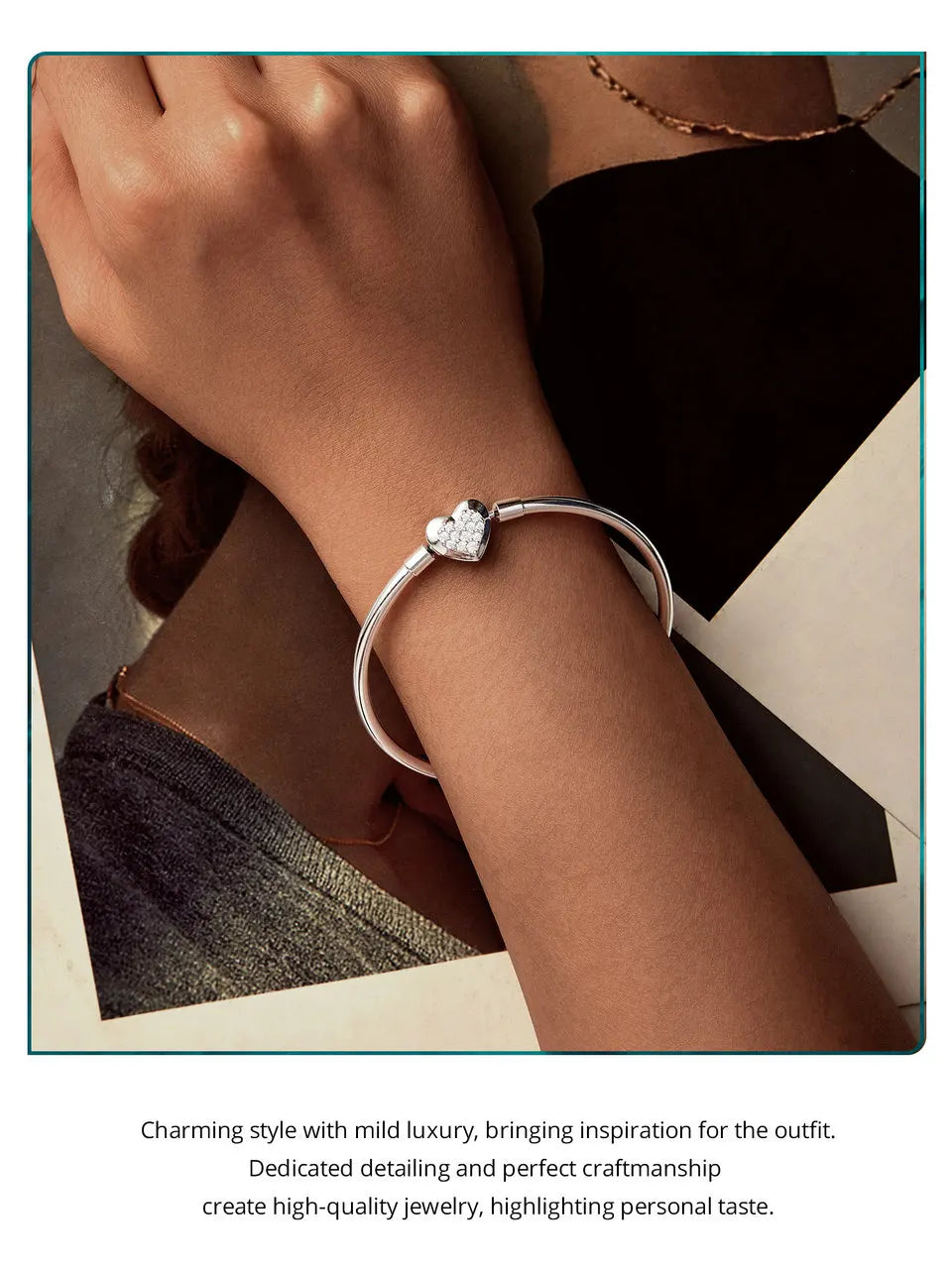 BAMOER Authentic 925 Sterling Silver Charm Bracelet, Classic Heart/Shell Basic Bangle for Women Charm Beads DIY Jewelry BSB192