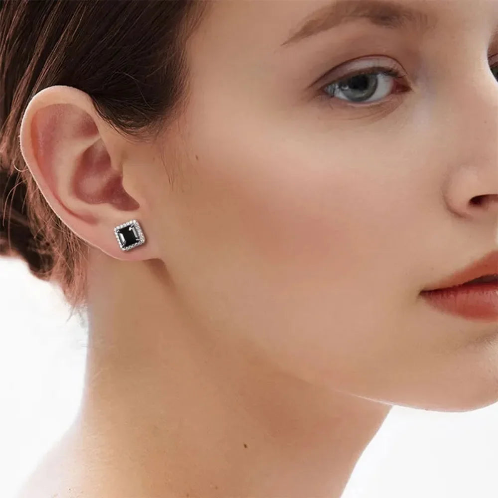 All Moissanite Stud Earrings for Women Men Black Square D Color Diamond S925 Sterling Silver 18K White Gold Plated Jewelry Gift