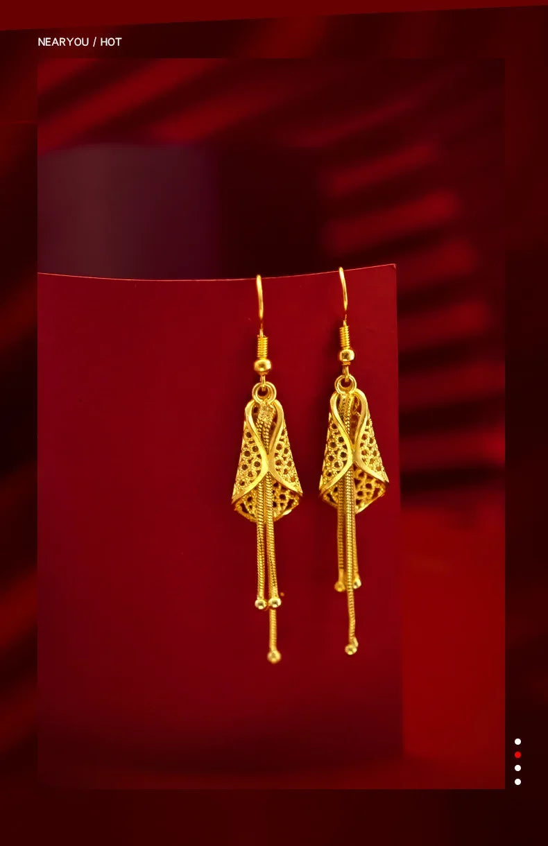 9999 real gold 24K yellow gold Summer Cicada Ear Stud Earrings