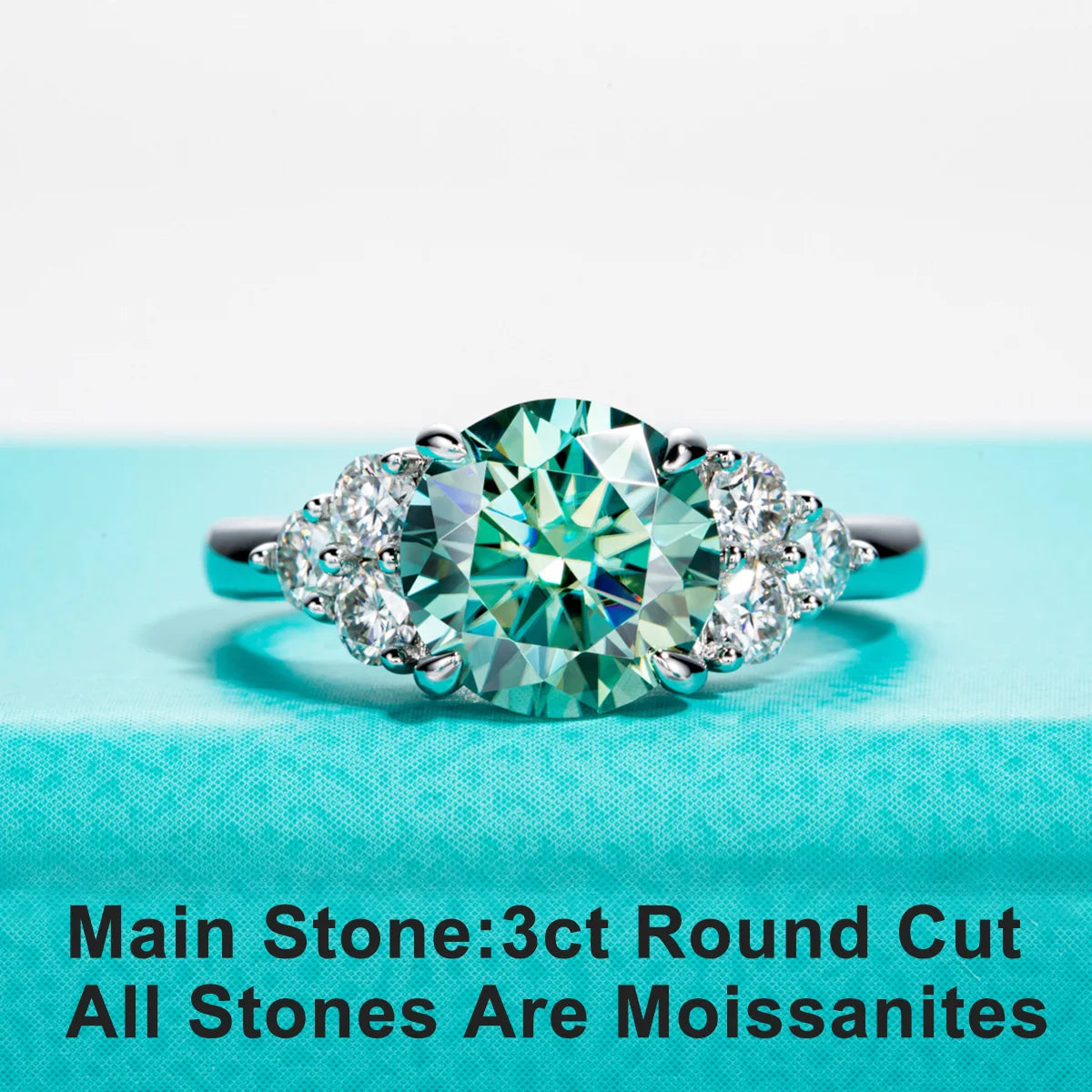 AnuJewel 3ct Round Cut Blue Green Color Moissanite Engagement Ring 18K Gold Plated Silver Luxury Wedding Ring Jewelry Wholesale