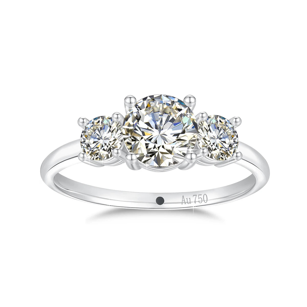 Real 14K 18K Gold Hollow VVS1 Round 1.6ctw Moissanite 3-Stone Ring AU750 Jewelry Certified for Women Wedding Engagement Gift
