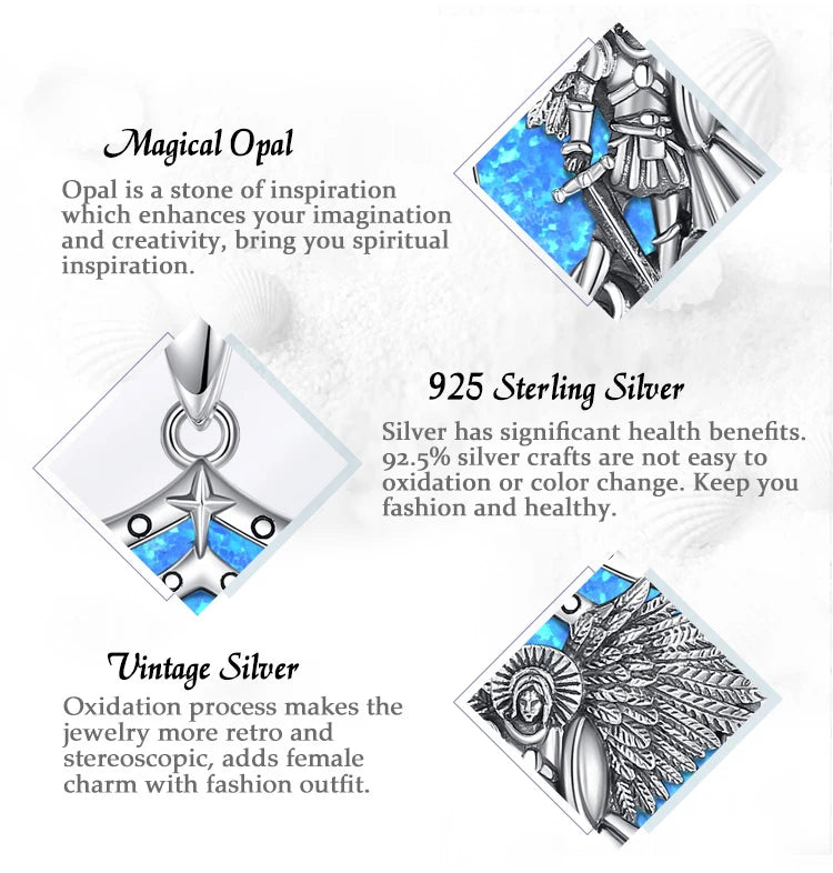 St Michael Pendant Eudora 925 Sterling Silver Archangel opal Amulet Necklace Religious Jewelry Gift for Men Women