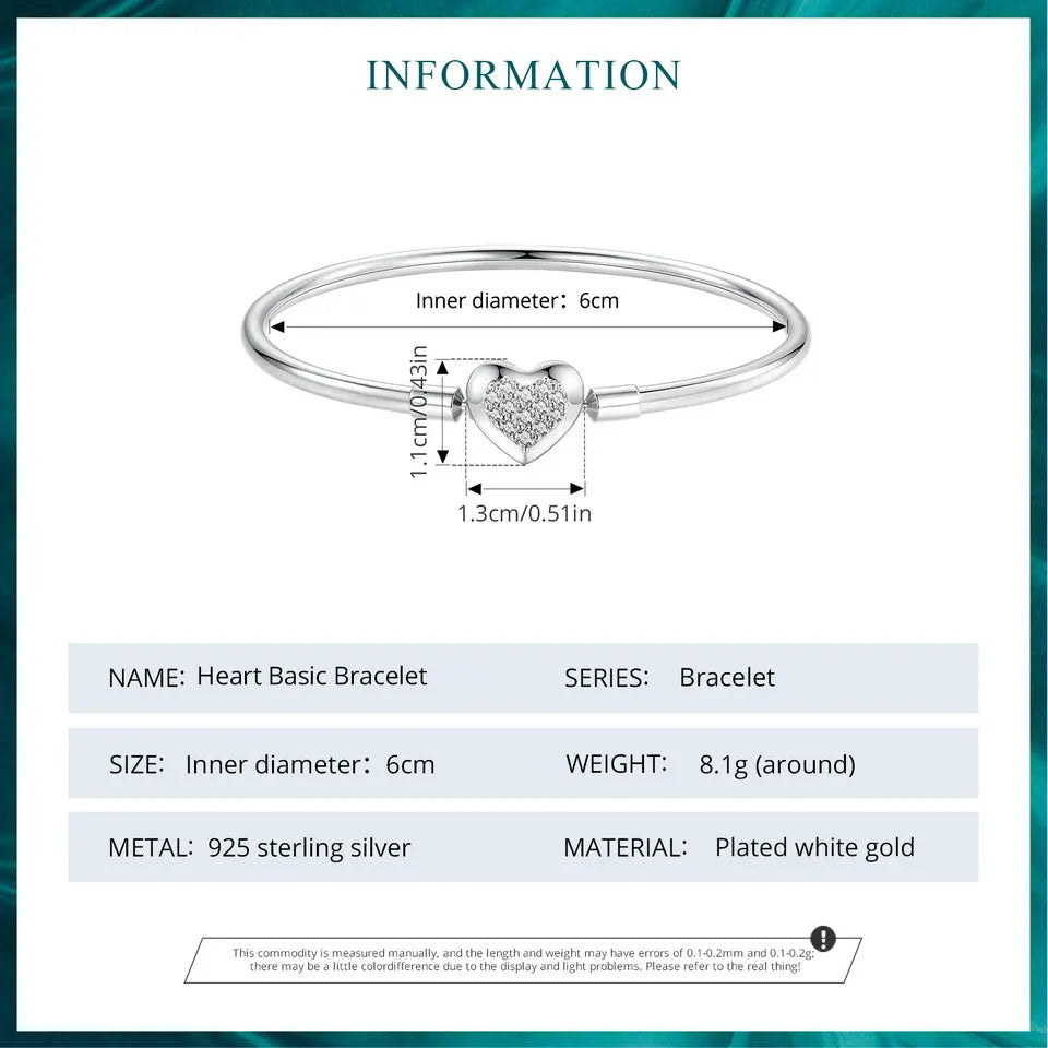 BAMOER Authentic 925 Sterling Silver Charm Bracelet, Classic Heart/Shell Basic Bangle for Women Charm Beads DIY Jewelry BSB192