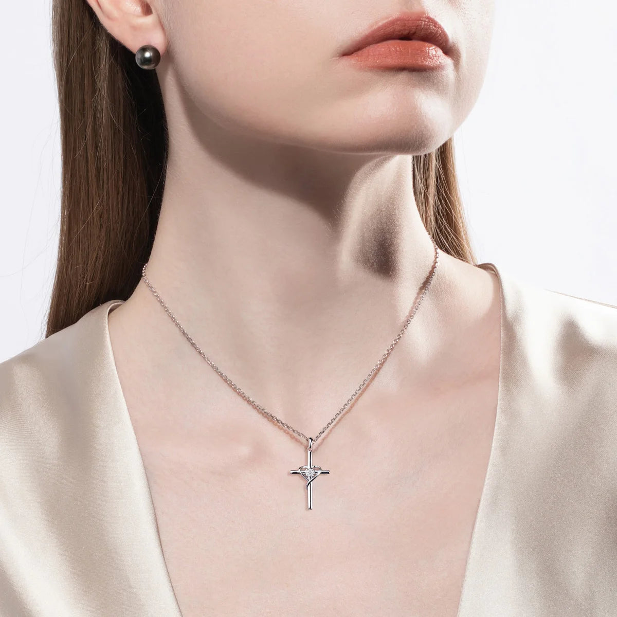 AnuJewel 3MM D Color Moissanite Diamond Cross Pendant Heart Necklace 925 Sterling Silver 18K Gold Plated Customs Jewelry Gifts