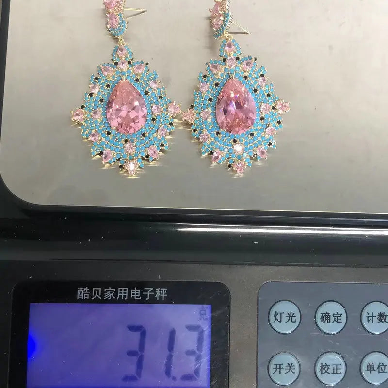 Bilincolor Fashion Elegant Pink and Blue Earring for Women