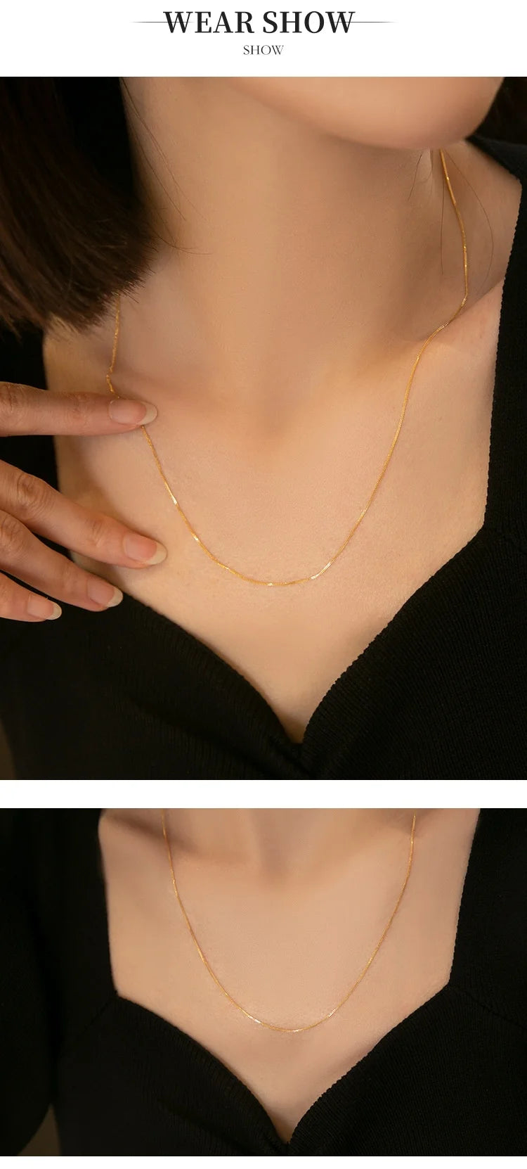 18k Gold Necklace Chopin Chain Au750 Steel Stamp 100% Genuine for Women Anniversary Gift Trendy Jewelry Suitable for Pendants