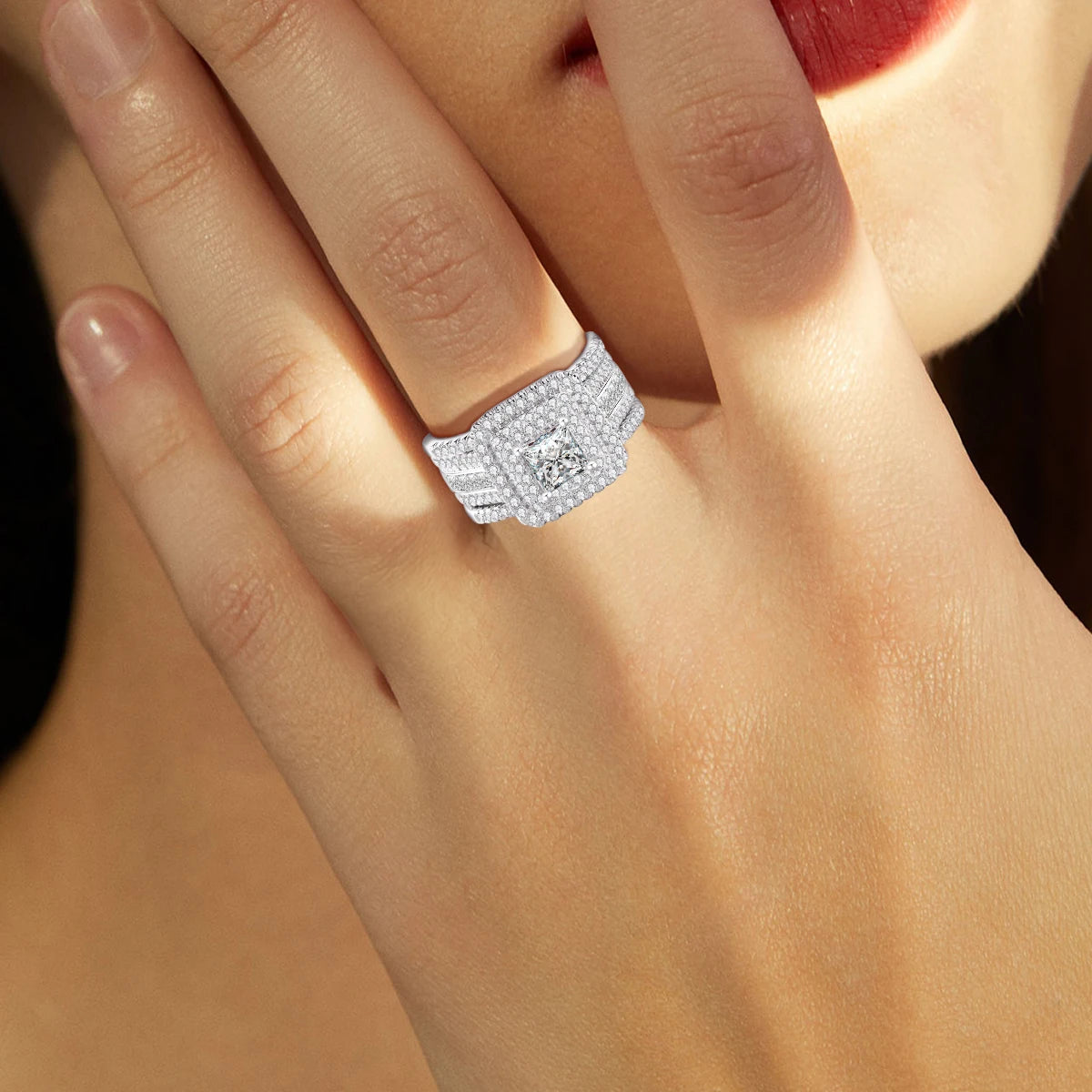 2PCS Moissanite Rings Set Certificate For Wedding 100% Silver 925 Luxury Brand Designer Engagement Jewelry For Women Wholesale