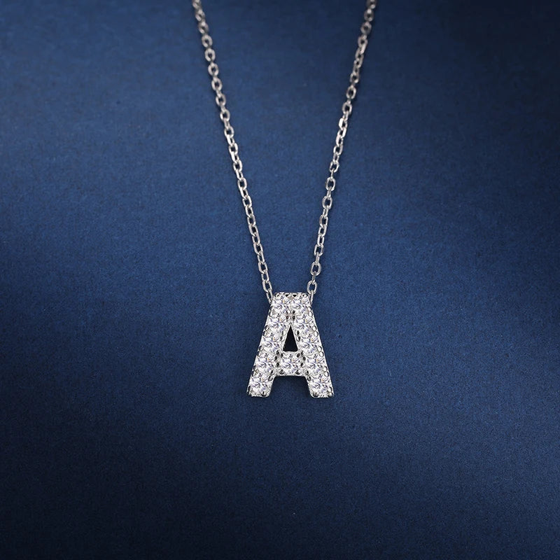 Simple 925 Silver Moissanite 26 Letter Pendant Necklace Fashion Women A-Z Initials Choker Clavicle Chain Jewelry Christmas Gifts