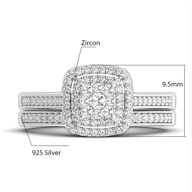 Szjinao 2pcs Moissanite Ring Set For Woman Original 925 Silver Wedding Jewelry Luxury Engagement Ladies Anniversary Gift Trend