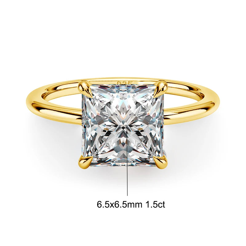 5mm Princess Cut Moissanite Ring s925 Sterling Sliver Plated with 18k Yellow Gold Eternity Band Wedding Rings For Women