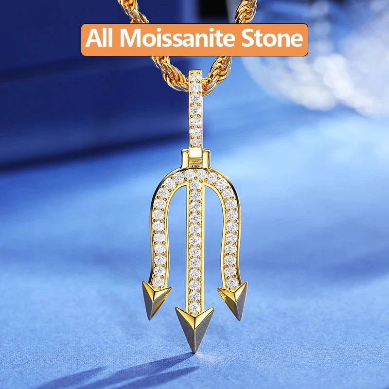 925 Sterling Silver Moissanite Three-pronged Poke Pendant Nordic Viking Poseidon Simple Style For Women Men Fine Jewelry Gifts