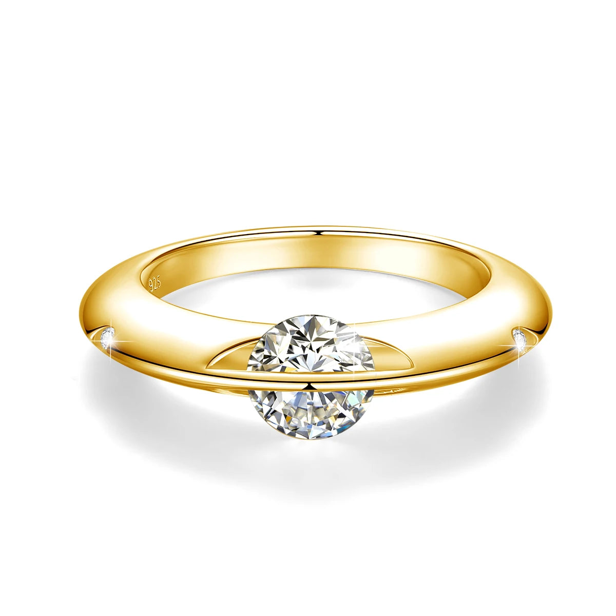 Rotate Moissanite Rings for Women Solid S925 Silver Solitaire Classic Band for Engagement Christmas Planet Ring