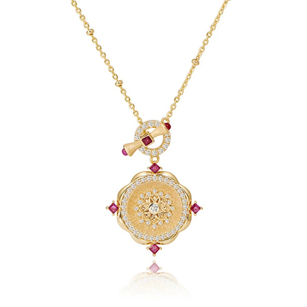 Wong Rain Vintage 18K Gold Plated 925 Sterling Silver Sparkling Ruby High Carbon Diamond Gemstone Pendant Necklace Fine Jewelry
