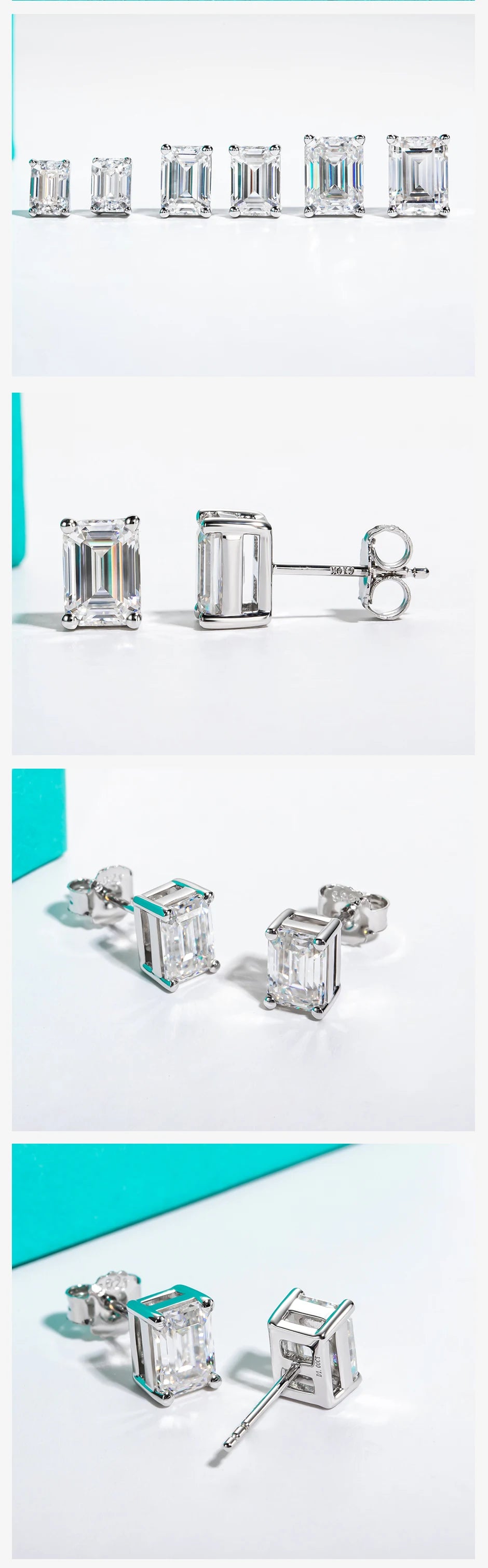 AnuJewel 10k Gold 4/2/1ct Emerald Moissanite Stud Earrings 10K Gold Post Anti-allergy Eearrings For Women Jewelry Wholesale