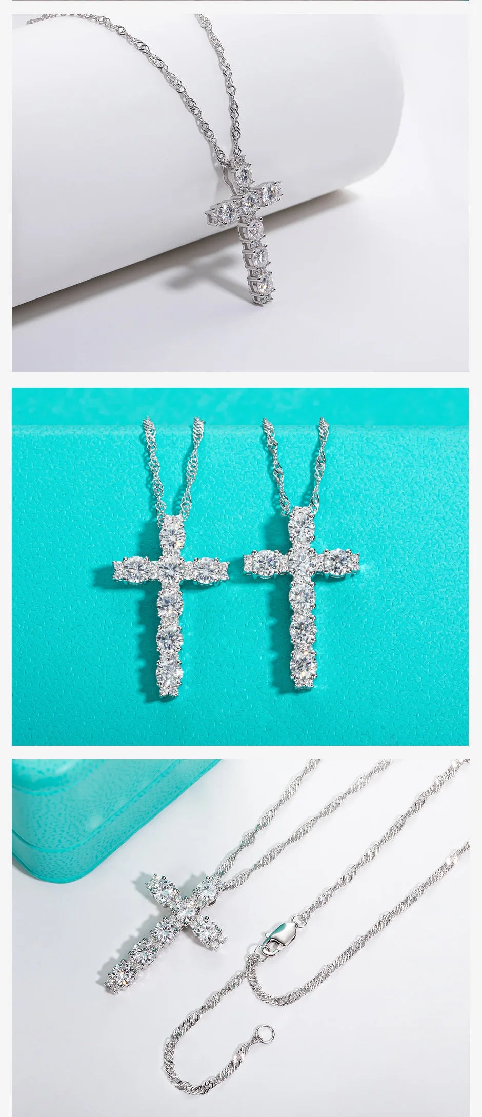 AnuJewel 4MM 2.1 Carat D Color Moissanite Diamond Cross Pendant Necklace 925 Sterling Silver 18K Gold Plated Customs Jewelry