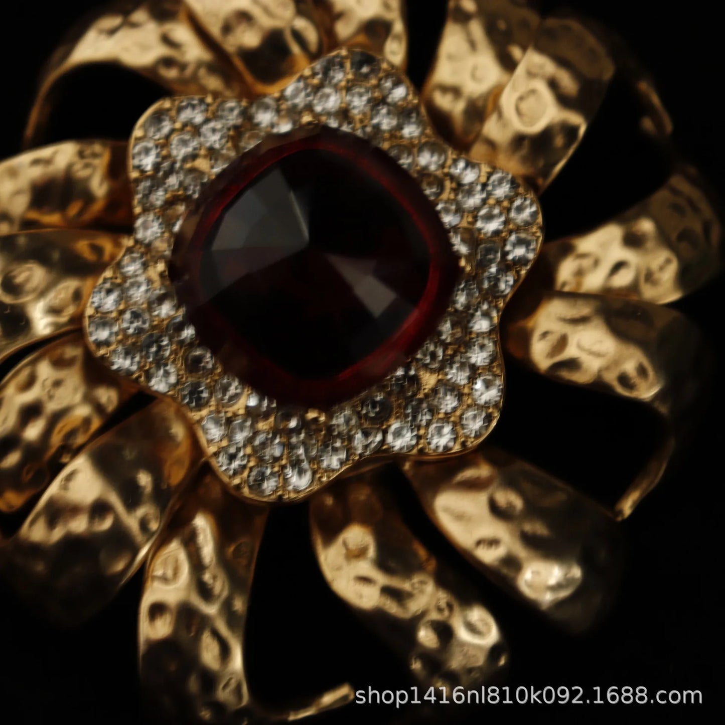 2024 new copper plated real gold windmill flower diamond ruby brooch heavy light luxury