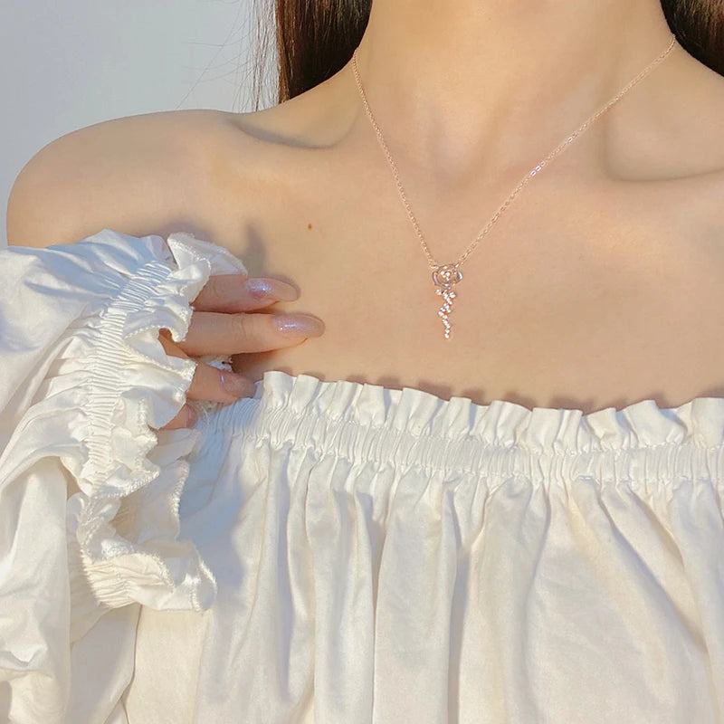 925 Sterling Silver Flower Jewelry Set Rose Gold Plated D Moissanite Pendant Necklace Stud Earrings Set for Women Wedding Gift